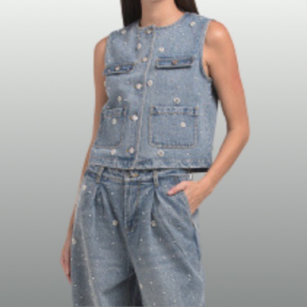 NWT House of Harlow Denim Reimagined: The Harlow Embellished Two Piece Set"